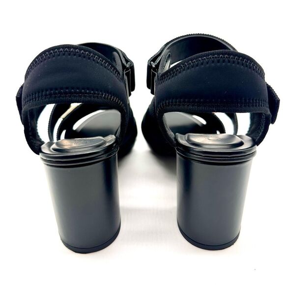 Chanel 24C Gold CHANEL & CC Logo Black Fabric Block Heel Strappy Sandals EU 37 - Picture 8 of 16